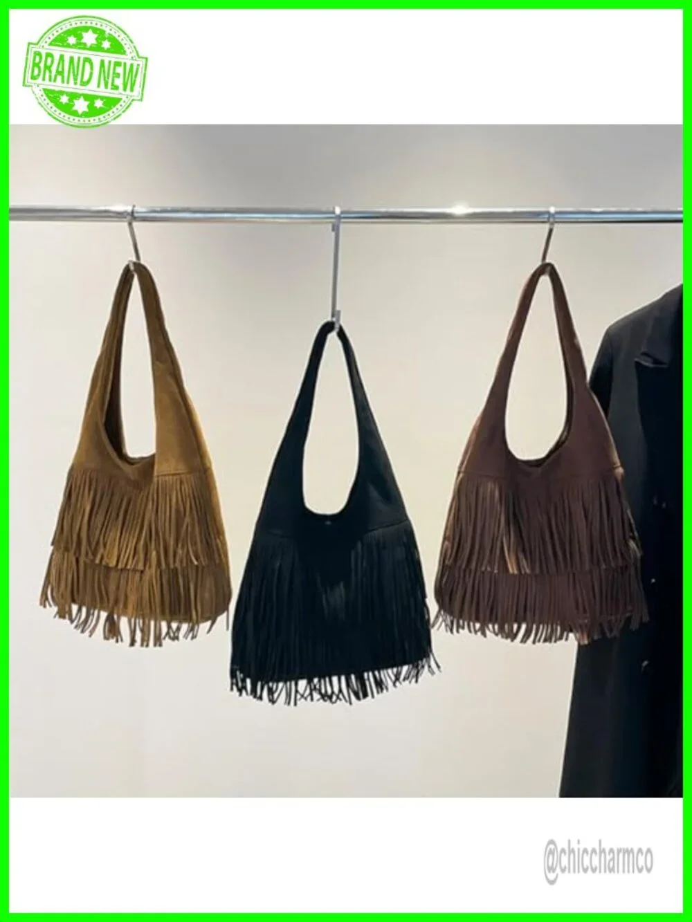 Vintage Fringe Hobo Bag Tassel Shoulder Bag Suede Hippie Western Purse Large